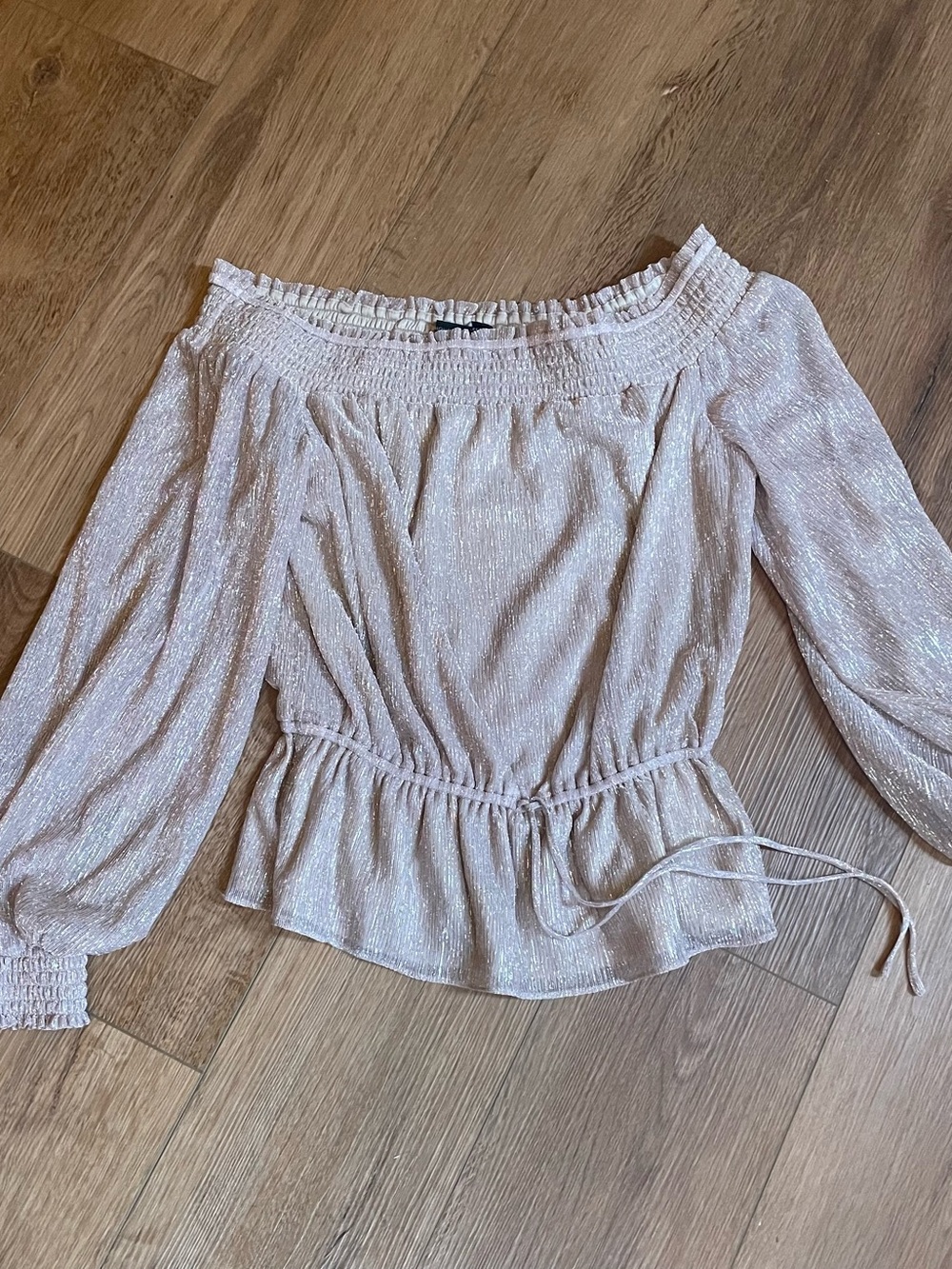 White House Black Market Pale Pink Metallic Off-Shoulder Blouse